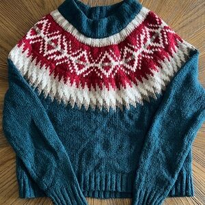 Cozy Teal and Red Patterned Women's Sweater